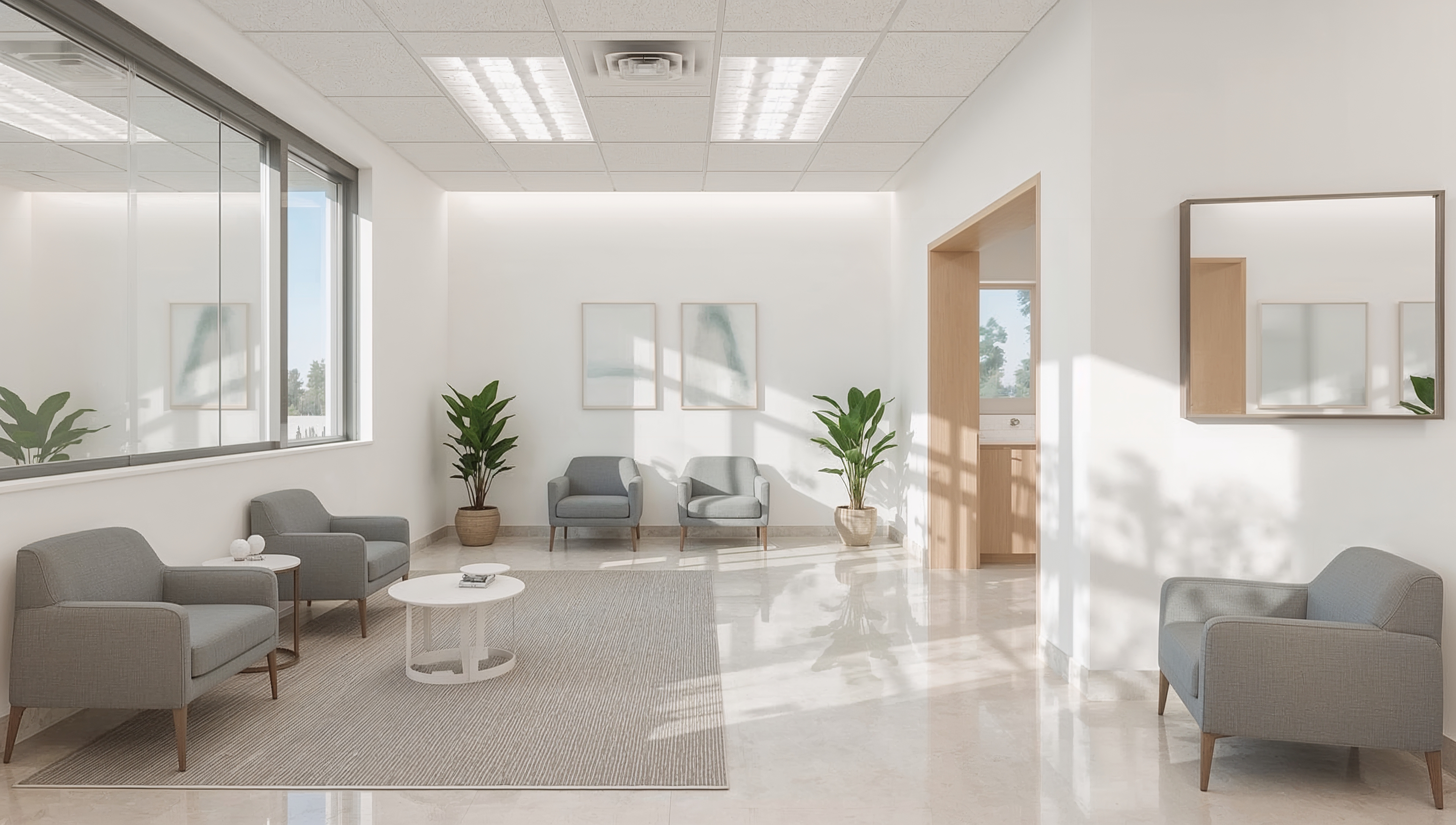 Modern eye doctor office waiting room at Dr Buie Optometry